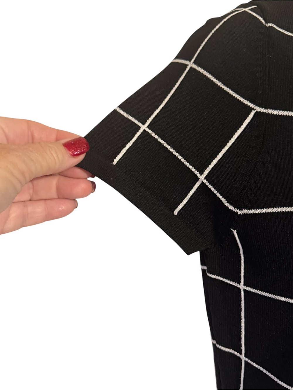 White House Black Market Black Grid Short Sleeve Knit Top XSMALL #Z - Picture 3 of 7